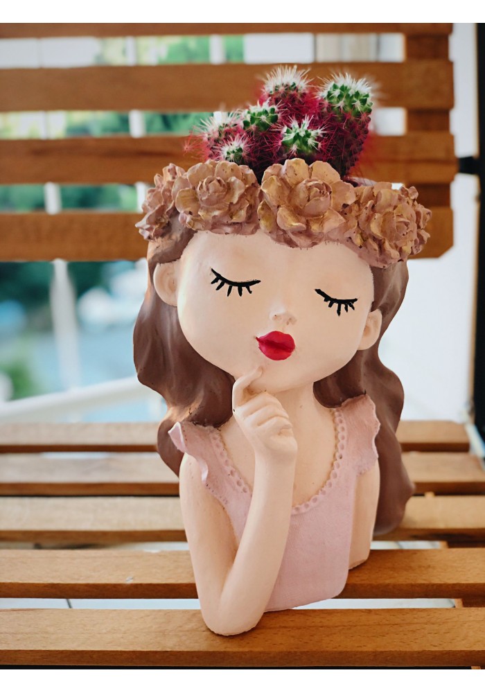 çiçekli kız saksı -model 2